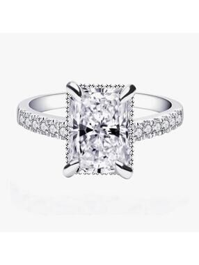 3 Carat Radiant Cut Moissanite Ring Sterling Silver 18K White Gold Plating Sz 7